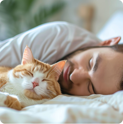 Homme sieste avec chat